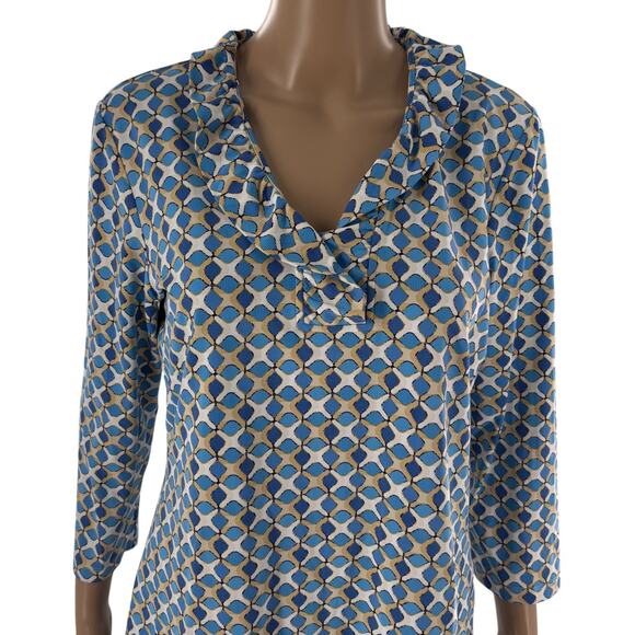 J. McLaughlin Blue and Cream Geometric Blouse - Picture 2 of 8